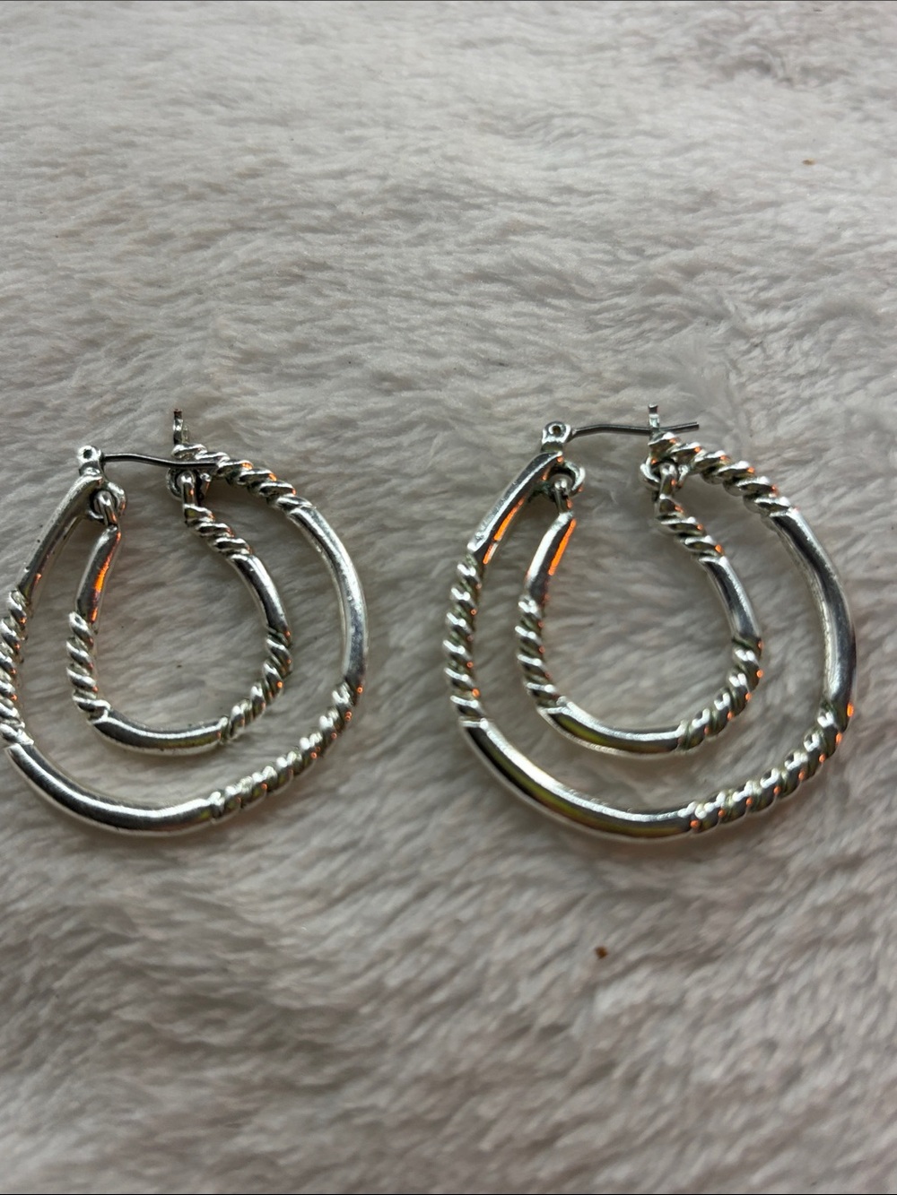 Twisted Double Hoop Silver Earrings for Women